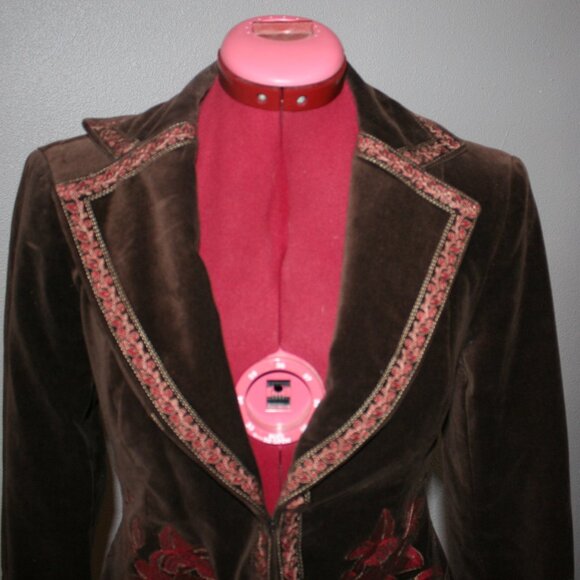 Vintage Ladies Brown Velvet Nygard Collections Petites Embroidered Jacket - Sz 2 - Picture 2 of 14
